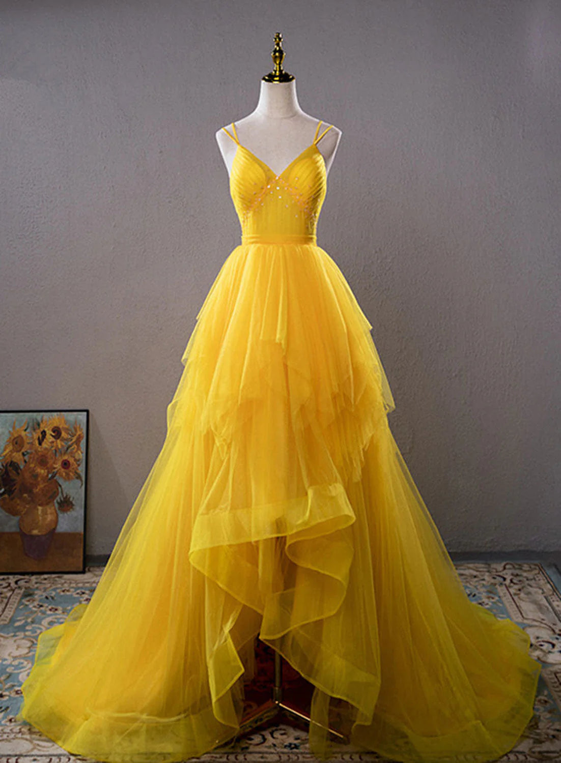 Prom Dresses A Line Tulle V Neck With Beads And Ruffles