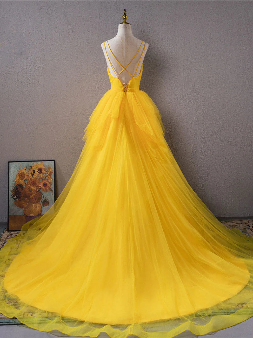 Prom Dresses A Line Tulle V Neck With Beads And Ruffles