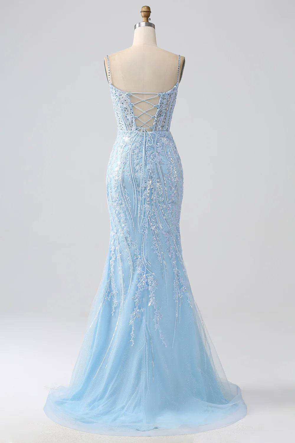 Beaira Sky Blue Sparkly Mermaid Corset Prom Dress with Sequins
