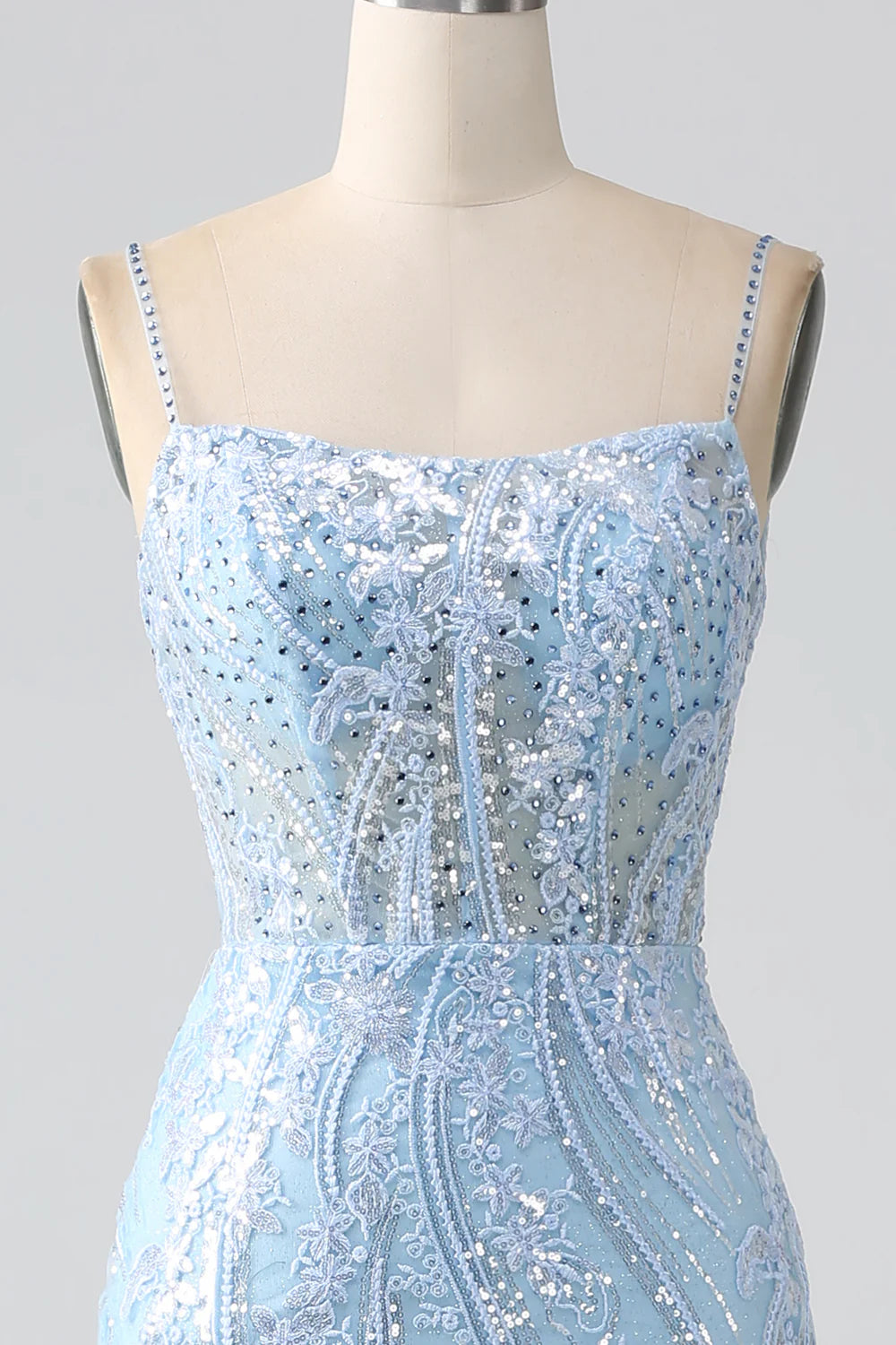 Beaira Sky Blue Sparkly Mermaid Corset Prom Dress with Sequins