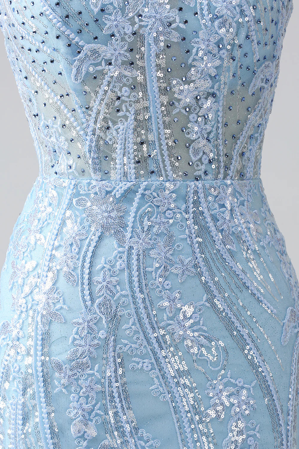 Beaira Sky Blue Sparkly Mermaid Corset Prom Dress with Sequins