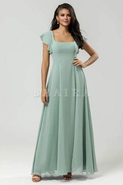 Beaira A Line Square Neck Floor-Length Chiffon Bridesmaid Dress with Slit  Bridesmaid dress shop