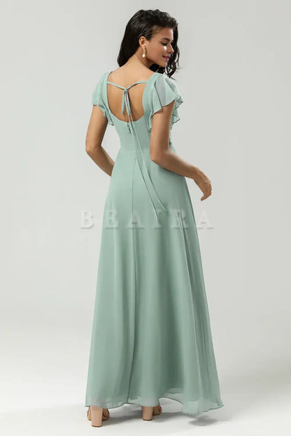Beaira A Line Square Neck Floor-Length Chiffon Bridesmaid Dress with Slit  Bridesmaid dress shop