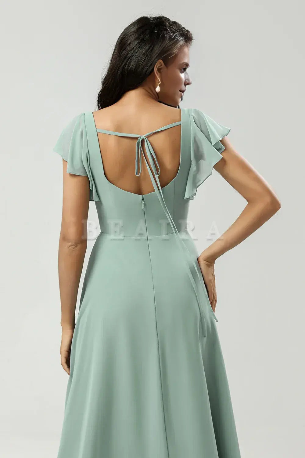 Beaira A Line Square Neck Floor-Length Chiffon Bridesmaid Dress with Slit  Bridesmaid dress shop