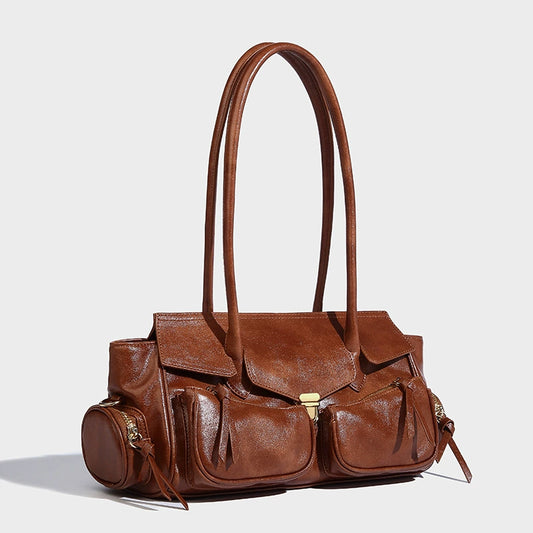 Beaira Autumn and winter vintage large capacity motorcycle handbag sweet and cool spicy girl versatile armpit bag commuting fashionable shoulder bag