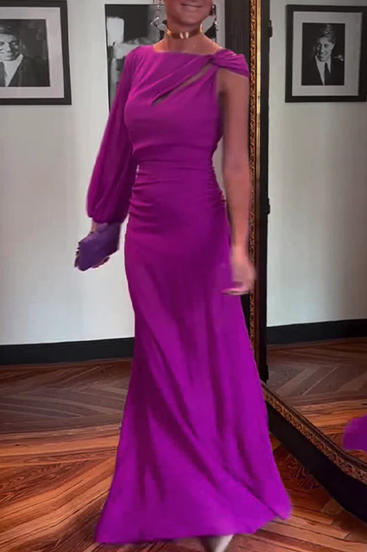 Beaira Celebrities Patchwork Irregular O Neck Evening Dresses formal wear dresses - Purple