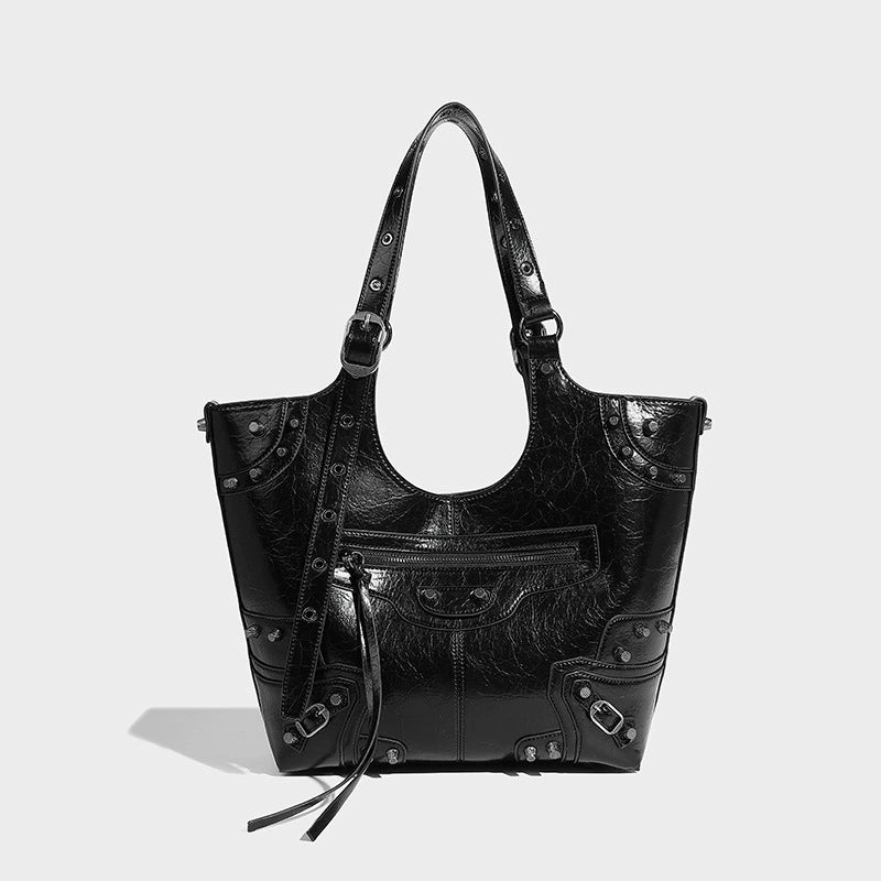 Beaira Dark retro motorcycle rivet tote bag new style bag for women in autumn large capacity hand-held single shoulder armpit bag
