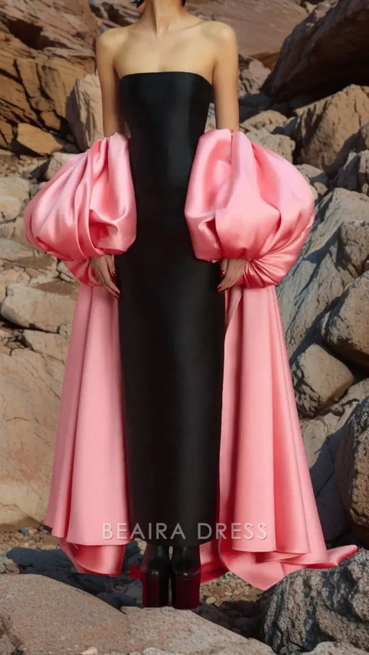 Beaira Elegant Black Sheath Party Dress Pink Bubble Sleeves Formal Gown Formal Gown formal wear dresses