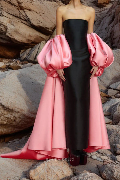 Beaira Elegant Black Sheath Party Dress Pink Bubble Sleeves Formal Gown Formal Gown formal wear dresses