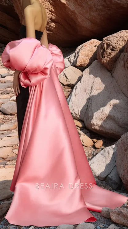 Beaira Elegant Black Sheath Party Dress Pink Bubble Sleeves Formal Gown Formal Gown formal wear dresses