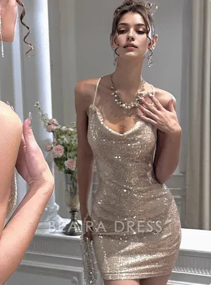 Beaira Elegant Brilliant And Elegant Swing Neck Sequined 17th Birthday Homecoming Dress formal wear dresses