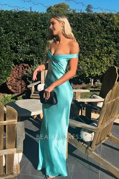 Beaira Elegant Classy Mermaid Off The Shoulder Satin Long Evening Dress Prom Dresses formal wear dresses