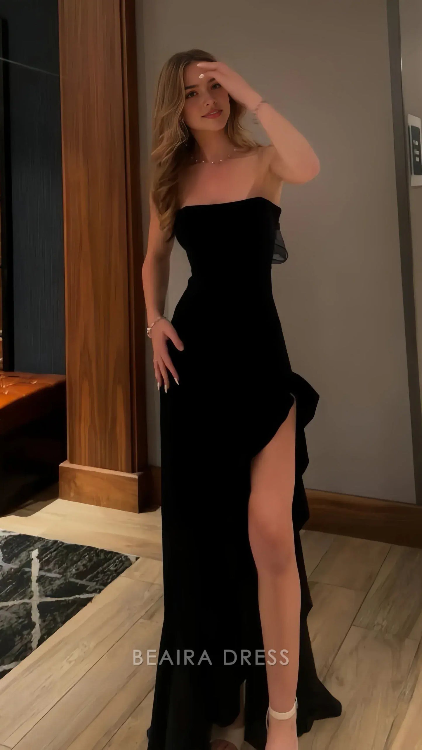 Beaira Elegant Elegant Black Strapless Prom Dress Long Evening Dress With Side Slit formal wear dresses