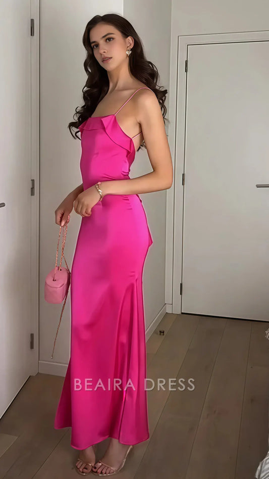 Beaira Elegant Fuchsia Ruffle Prom Dresses Sexy Backless Mermaid Party Dress formal wear dresses