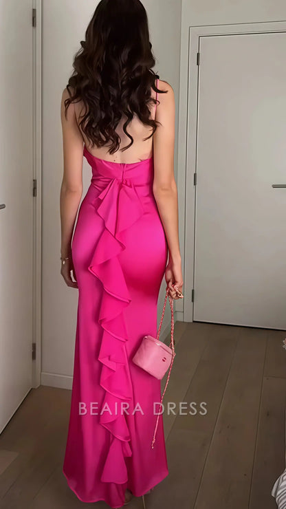 Beaira Elegant Fuchsia Ruffle Prom Dresses Sexy Backless Mermaid Party Dress formal wear dresses
