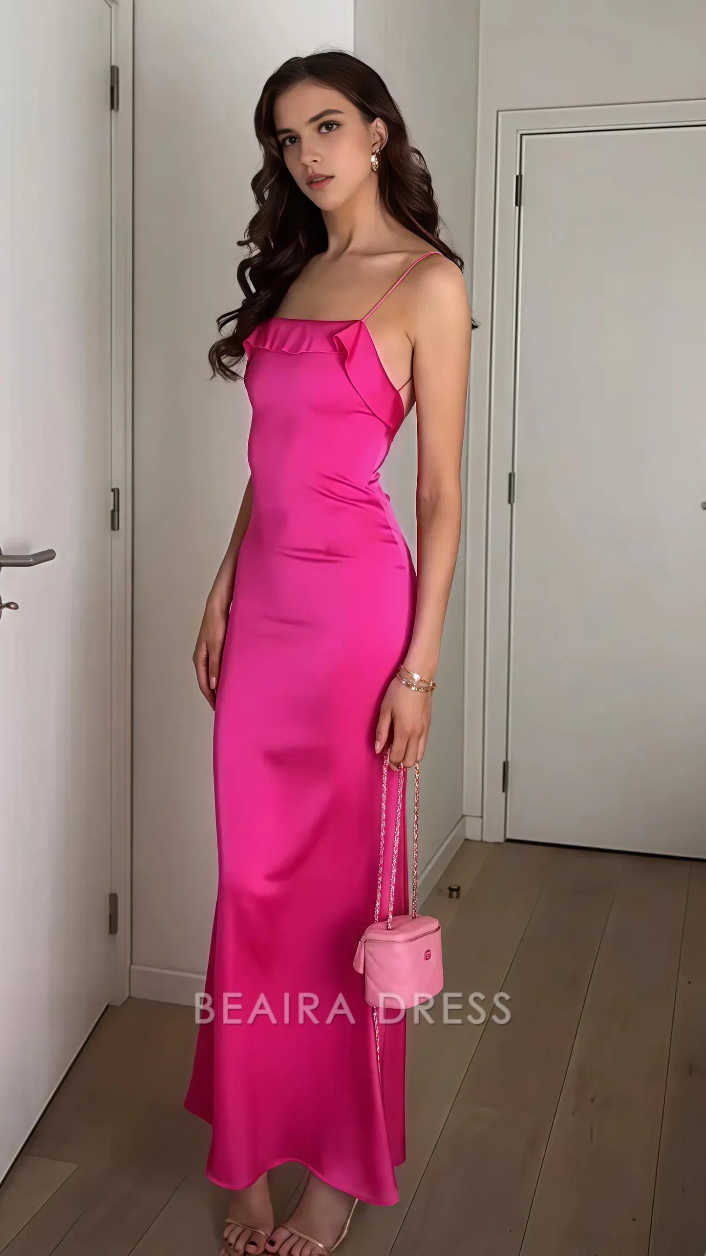 Beaira Elegant Fuchsia Ruffle Prom Dresses Sexy Backless Mermaid Party Dress formal wear dresses