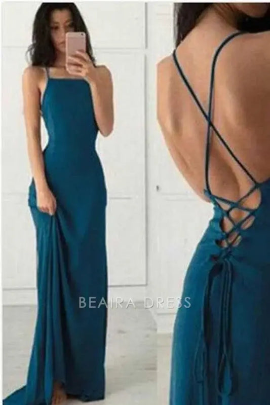 Beaira Elegant Long Prom Dress Evening Gown Cross Back Prom Dresses Sheath Party Gown formal wear dresses