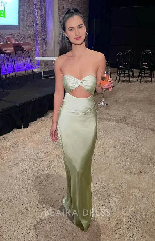 Beaira Elegant Mint Green Sheath Long Prom Dress Satin Party Evening Gown hot sale for women