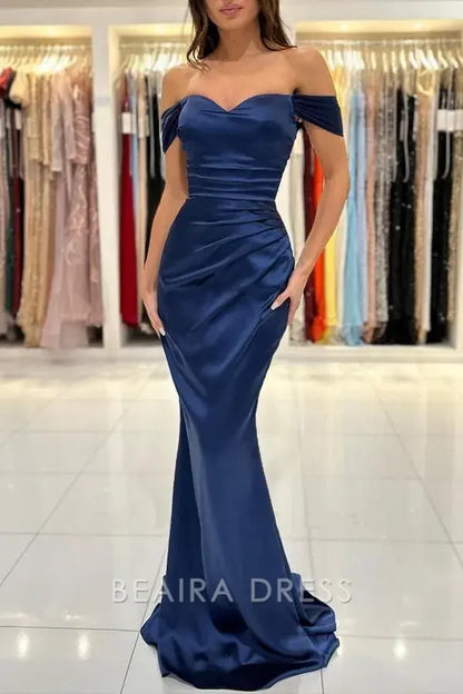 Beaira Elegant Navy Blue Off The Shoulder Mermaid Prom Dress hot sale for women