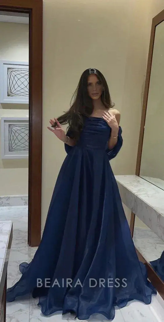 Beaira Elegant Navy Blue Organza A-Line Evening Prom Dresses hot sale for women