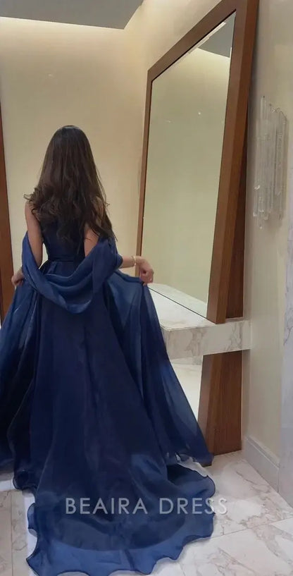 Beaira Elegant Navy Blue Organza A-Line Evening Prom Dresses hot sale for women