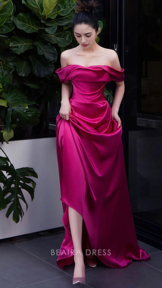 Beaira Elegant Off The Shoulder Fuchsia Mermaid Long Evening Party Dress Senior Prom Dress formal wear dresses
