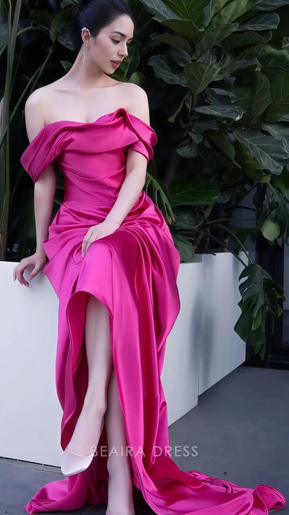 Beaira Elegant Off The Shoulder Fuchsia Mermaid Long Evening Party Dress Senior Prom Dress formal wear dresses