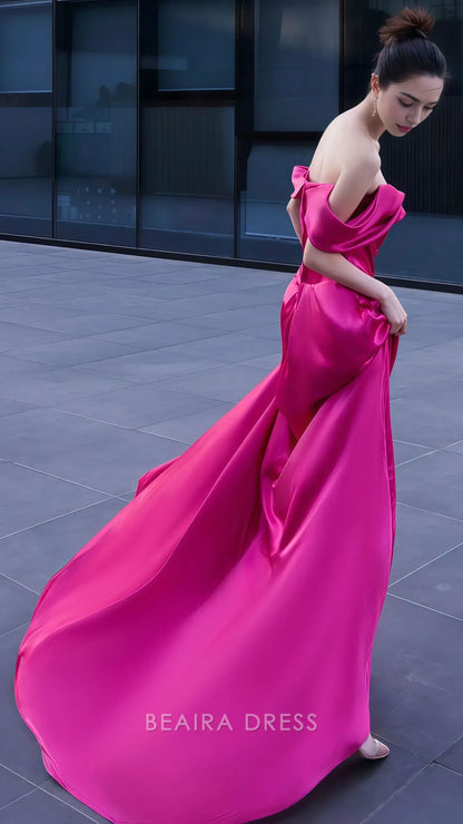 Beaira Elegant Off The Shoulder Fuchsia Mermaid Long Evening Party Dress Senior Prom Dress formal wear dresses
