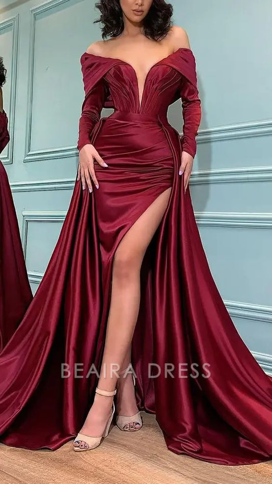 Beaira Elegant Off The Shoulder Long Sleeves Mermaid Prom Dress With Split hot sale for women