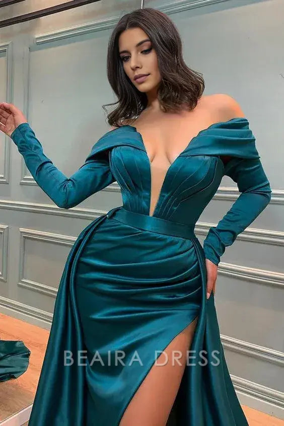 Beaira Elegant Off The Shoulder Long Sleeves Mermaid Prom Dress With Split hot sale for women