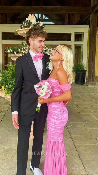 Beaira Elegant Off The Shoulder Pink Mermaid Prom Dresses formal wear dresses