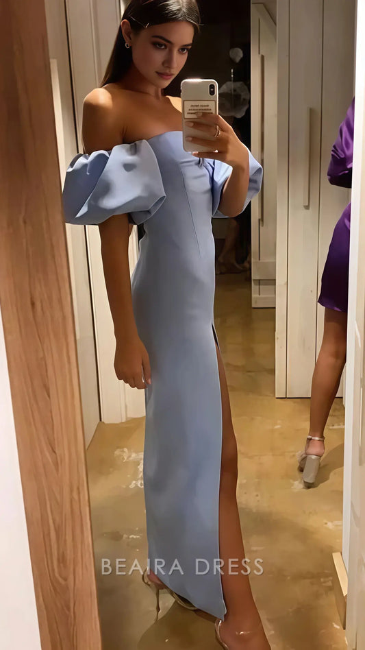 Beaira Elegant Off The Shoulder Prom Dress Light Blue Split Party Dress formal wear dresses