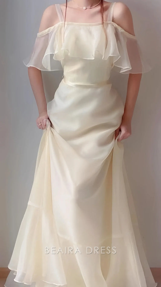 Beaira Elegant Off White Organza Sheath Long Prom Dress formal wear dresses