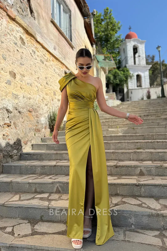 Beaira Elegant One Shoulder Sheath Long Prom Dresses Floor Length Formal Gown formal wear dresses