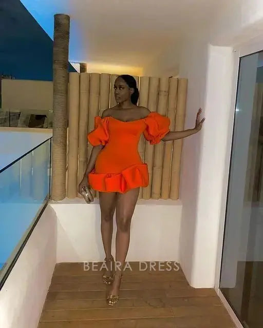 Beaira Elegant Orange Bubble Sleeves Homecoming Dresses Tight Short Prom Dress formal wear dresses