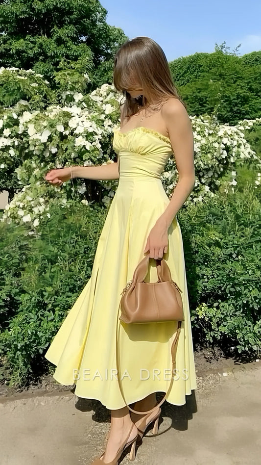 Beaira Elegant Pastel Yellow Sleeveless Prom Formal Gown Evening Party Dress formal wear dresses