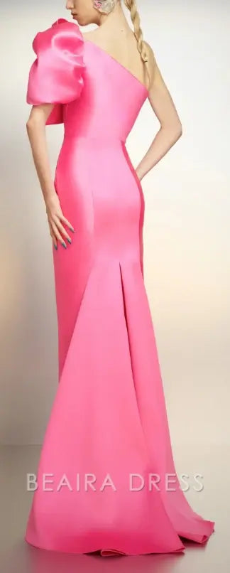 Beaira Elegant Pink Bow Shoulder Sheath Long Party Dress formal wear dresses