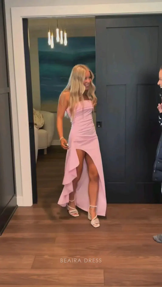 Beaira Elegant Pink Strapless Sexy Prom Dresses With Side Slit formal wear dresses