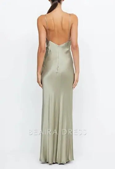 Beaira Elegant Pretty Mermaid V Neckline Long Satin Party Dresses Prom Dresses formal wear dresses