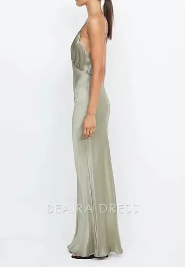 Beaira Elegant Pretty Mermaid V Neckline Long Satin Party Dresses Prom Dresses formal wear dresses