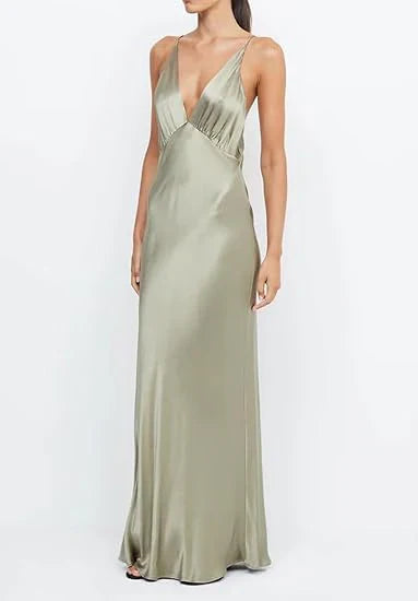 Beaira Elegant Pretty Mermaid V Neckline Long Satin Party Dresses Prom Dresses formal wear dresses