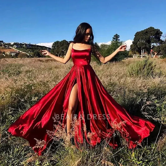 Beaira Elegant Red Prom Dress Criss Cross Back Evening Prom Dress Classy Junior Prom Dress formal wear dresses