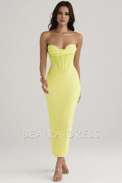 Beaira Elegant Serena Strapless Wrap Gown formal wear dresses - YELLOW