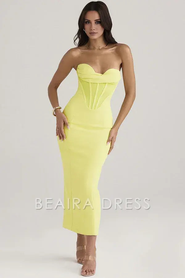 Beaira Elegant Serena Strapless Wrap Gown formal wear dresses - YELLOW