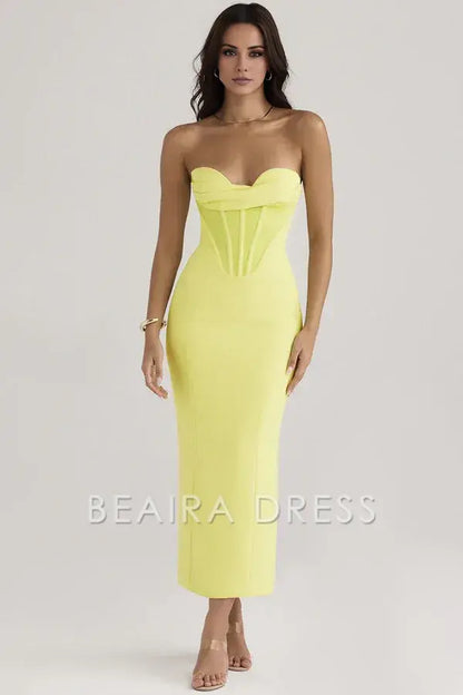 Beaira Elegant Serena Strapless Wrap Gown formal wear dresses - YELLOW