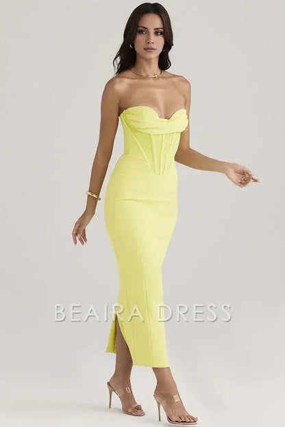 Beaira Elegant Serena Strapless Wrap Gown formal wear dresses - YELLOW