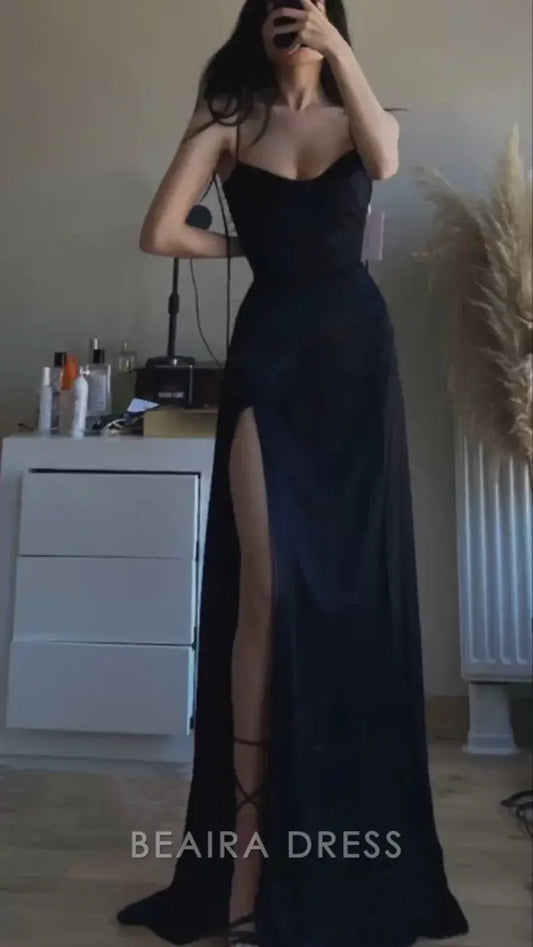 Beaira Elegant Sexy Black Sheath Prom Dresses Satin Long Evening Party Gown formal wear dresses