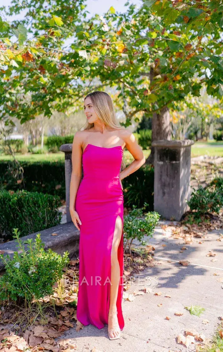 Beaira Elegant Sexy Fuchsia Mermaid Prom Dresses Split Evening Gown formal wear dresses