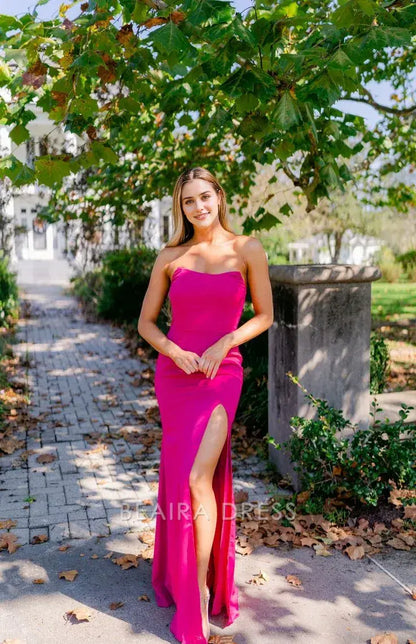 Beaira Elegant Sexy Fuchsia Mermaid Prom Dresses Split Evening Gown formal wear dresses