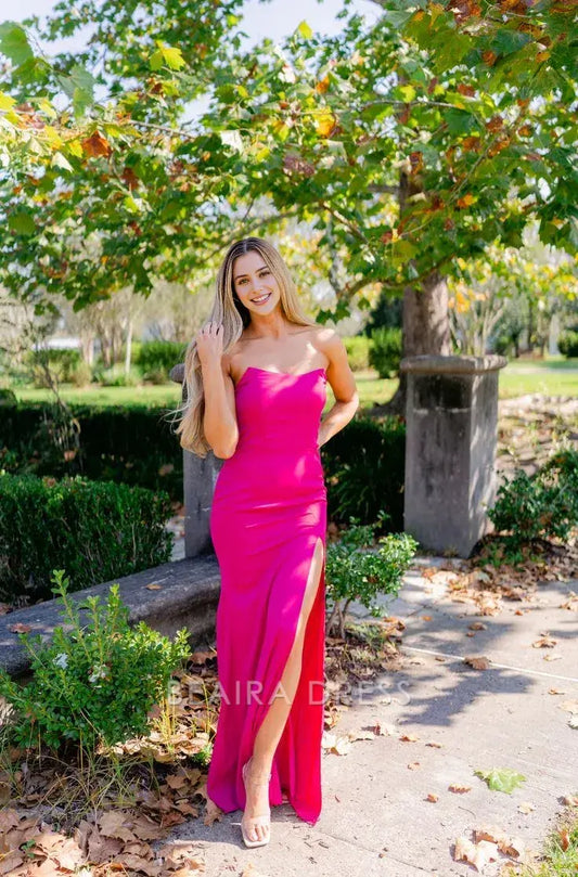 Beaira Elegant Sexy Fuchsia Mermaid Prom Dresses Split Evening Gown formal wear dresses